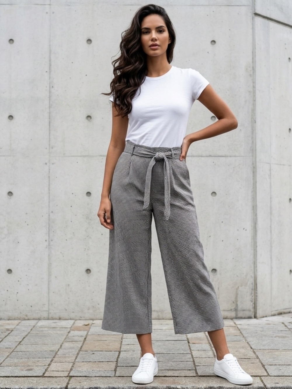 Zara Womans Grey Houndstooth CULOTTES Pants Size M